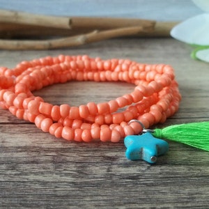 Süße Boho Kette Coral Orange mit Stern und Quaste Bild 6