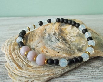 Armband aus facettierten Glasperlen und Hämatit schwarz