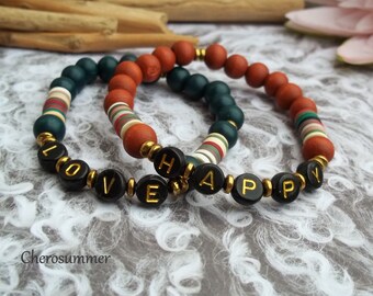 Personalisierbares Buchstaben Armband Name Holz Katsuki Schwarz