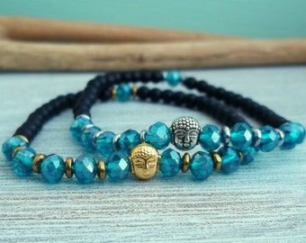 Buddha Bracelet Faceted Glass Beads Turquoise