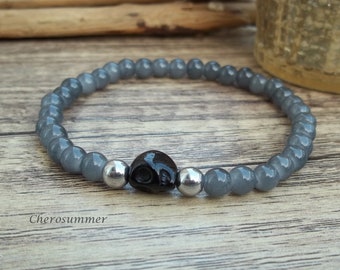 Glass Bead Bracelet Ceramic Skull for Men