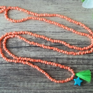 Süße Boho Kette Coral Orange mit Stern und Quaste Bild 9