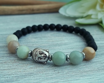 Buddha Armband Amazonit Glasperlen