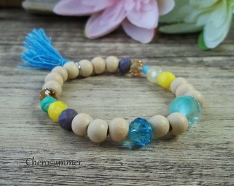 Cute Bracelet Wood Glass Tassel