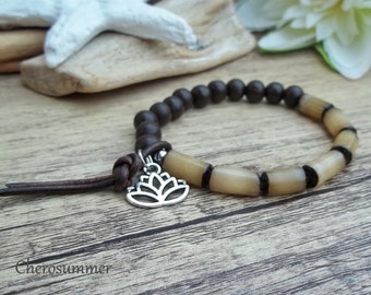 Wooden bead bracelet Buri Lotus Beige