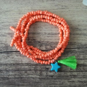 Süße Boho Kette Coral Orange mit Stern und Quaste Bild 7