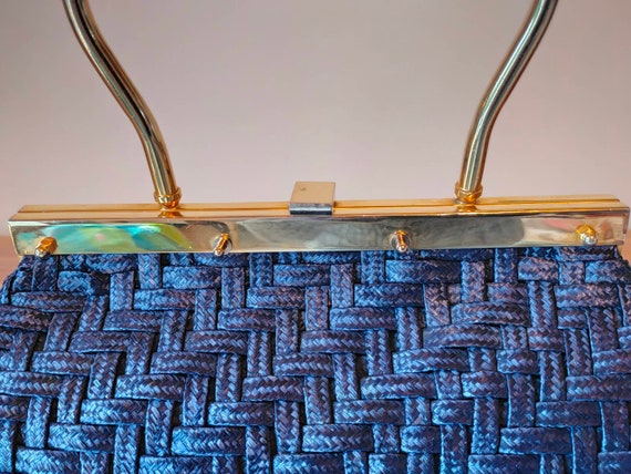 Vintage French handbag 60's in blue braided straw - image 9