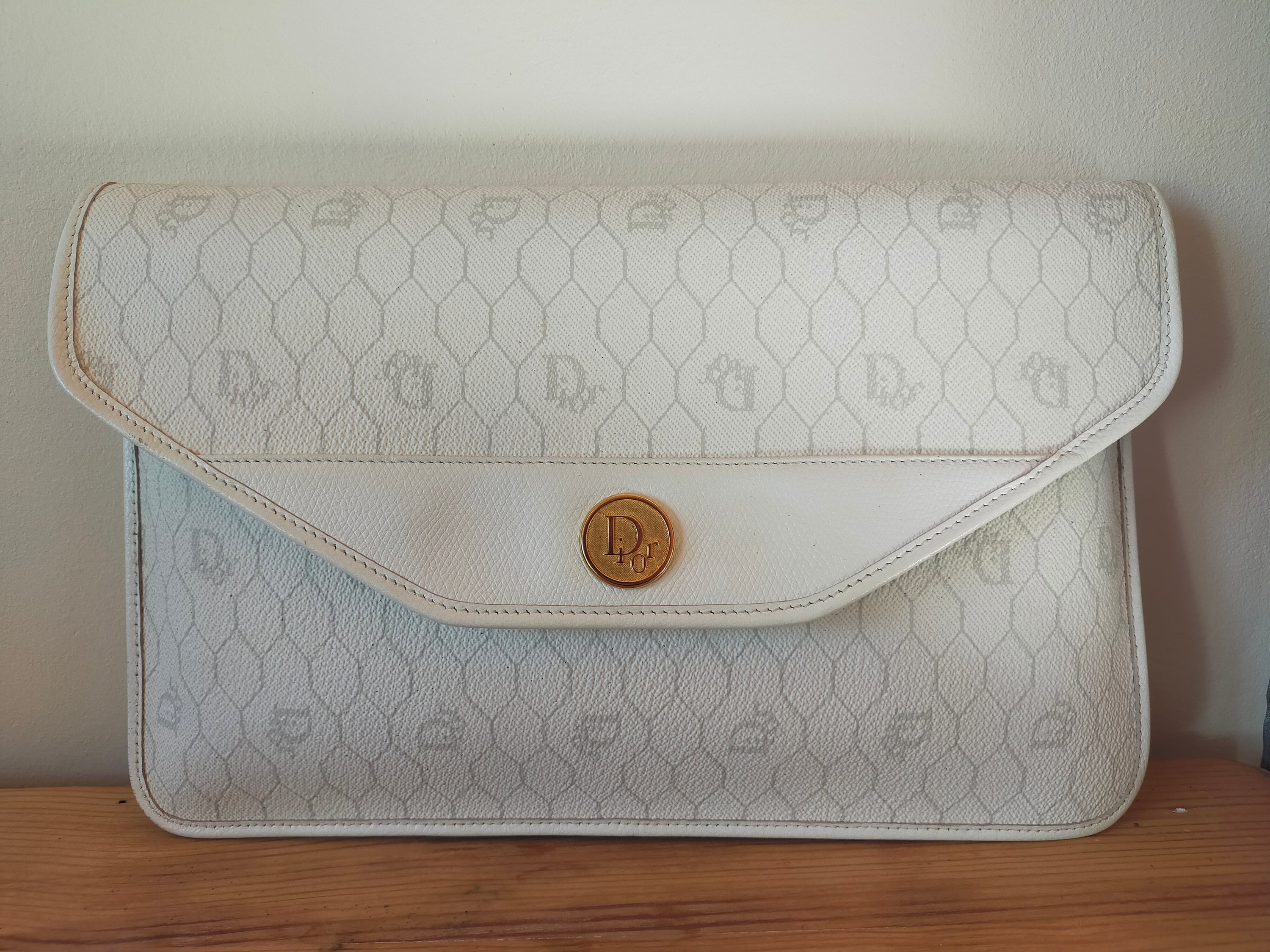 Pochette Dior vintage 80's nid d'abeille oblique blanc France