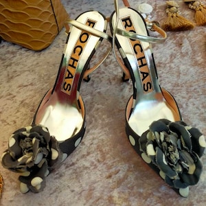 Rochas black and white polka dot couture sandals