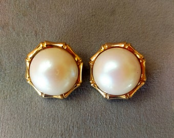 Boucles d'oreilles clips vintage Givenchy perle plaqué or