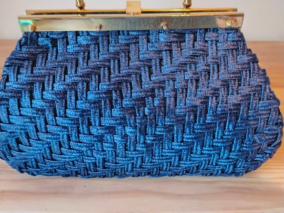 Vintage French handbag 60's in blue braided straw - image 8