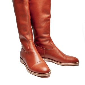 Handmade tall cognac brown leather riding boots/ High zipper boots/ Knee high womens boots/ Extravagant tall boots