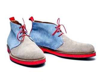 Blue suede boots for men, Light blue shoes, Chukka Boots for men, Safari Boots, Mens boots & ankle boots, Lace up men's shoes