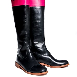 Black Womens Tall Riding lederen laarzen/handgemaakte balck hoge laarzen/platte laarzen voor vrouwen/hoge rits laarzen/knie hoge laarzen/gratis verzending