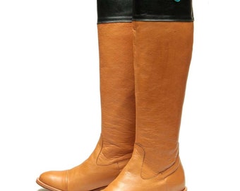 Tall brown leather riding boots/ Handmade brown boots/ High zipper boots/ Knee high womens boots