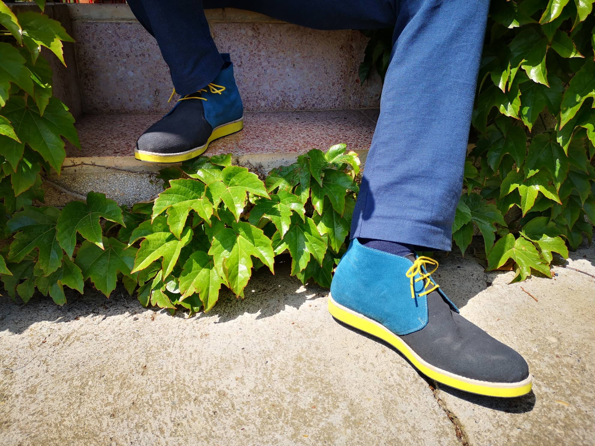 Gray and Blue Chukka Boots/ Custom 