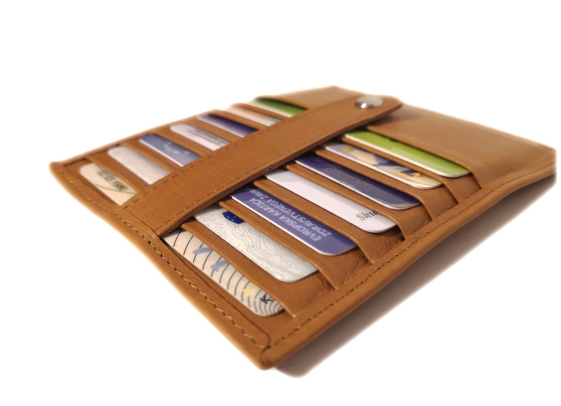 7 pocket cardholder brown leather cardholder handmade slim Etsy