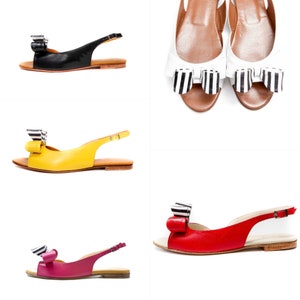 Pink handmade open toe slingback leather bow sandals flats/ Summer flats/ Wedding D'orsay flat shoes/ Bridal flats/ Comfortable shoes image 7