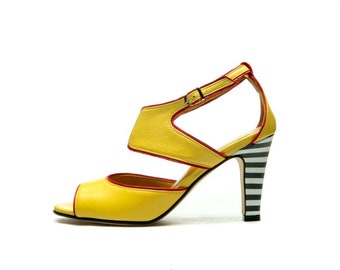 Yellow handmade high heel sandals/ Ankle strap sandals/ Strappy Open toe Sandals/ Party shoes/ Heels/ Summer shoes/ Comfortable sandals