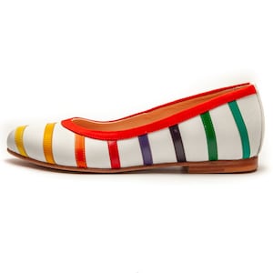 White ballet flats/ Rainbow shoes/ Handmade white ballet shoes/ Slip on elegant flats/ Comfortable shoes/ custom shoes