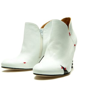 White weeding shoes/ White bridal ankle boots/ Leather Bridal shoes/ High heel ankle boots/ Handmade leather booties/ FREE SHIPPING