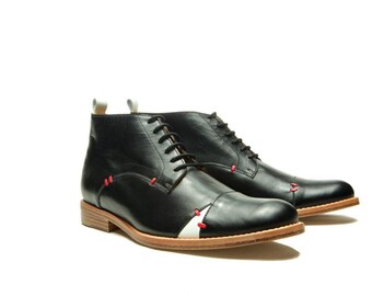 Zwarte heren lederen schoenen / Zwarte Oxford schoenen / Mannen zwarte enkellaarzen / Handgemaakte mannen schoenen / Designer mannen schoenen / Handgemaakte mannen laarzen