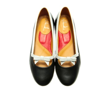 Black leather ballet shoes/ Flat office shoes/ Handmade black ballet flats/ Slip on court shoes/ Weeding flats/ Bow bridal flats