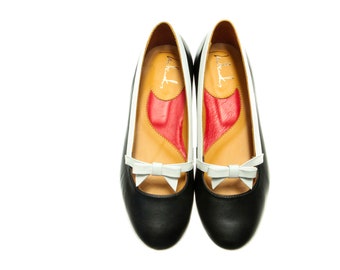 Black leather ballet shoes/ Flat office shoes/ Handmade black ballet flats/ Slip on court shoes/ Weeding flats/ Bow bridal flats