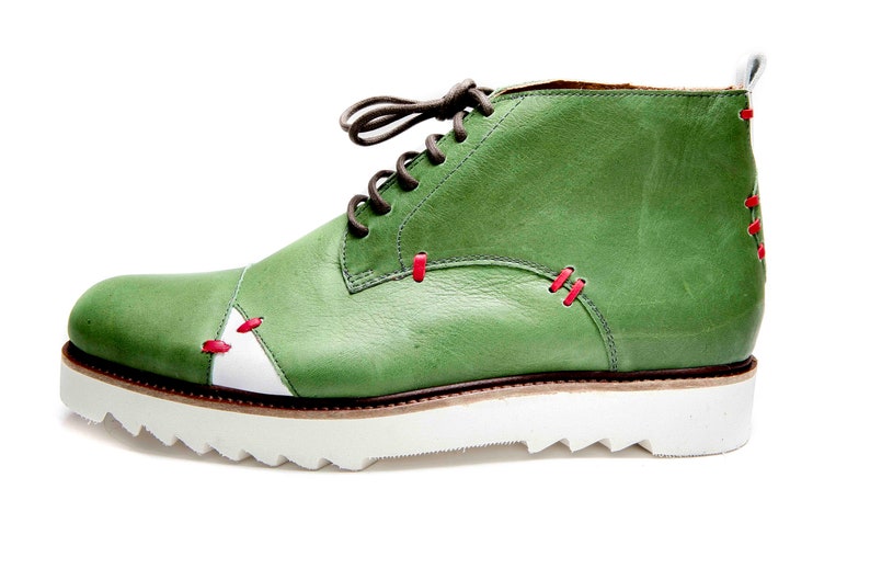 Men's Green handmade shoes/ Green ankle boots/ Comfortable men's shoes/ Men's leather ankle boots/ Green Oxford shoes/ Unique men shoes image 4