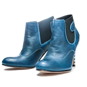Handmade navie blue women's Chelsea ankle boots/ High heel booties/ Blue booties/ Women's shoes/ Unique shoes/ Pink booties/ Yellow booties