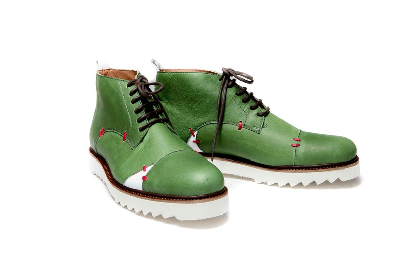 Men's Green handmade shoes/ Green ankle boots/ Comfortable men's shoes/ Men's leather ankle boots/ Green Oxford shoes/ Unique men shoes image 8