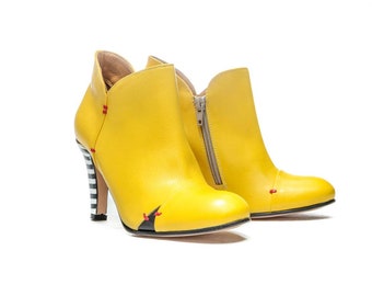 yellow heel booties