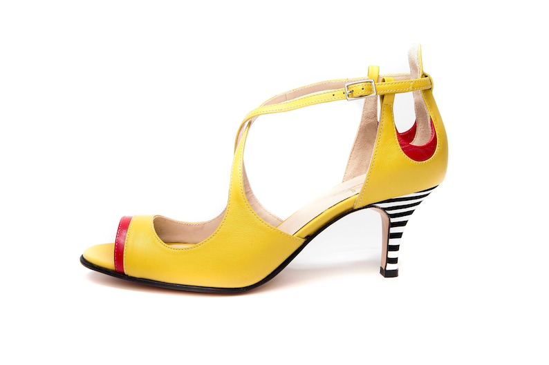 Yellow Mid Heel Open Toe Sandals Criss Cross Sandals Etsy