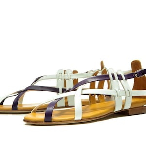 Handmade Purple strappy leather sandals/ Criss cross Summer sandals Flats/ Ankle strap sandals/ Summer shoes/ Wedding sandals/ Bridal flats