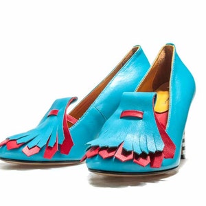 Red tassle finge leather high heel shoes/ Handmade women's shoes/ Unique Wedding shoes/ Black shoes/ Blue shoes/ Yellow shoes image 9