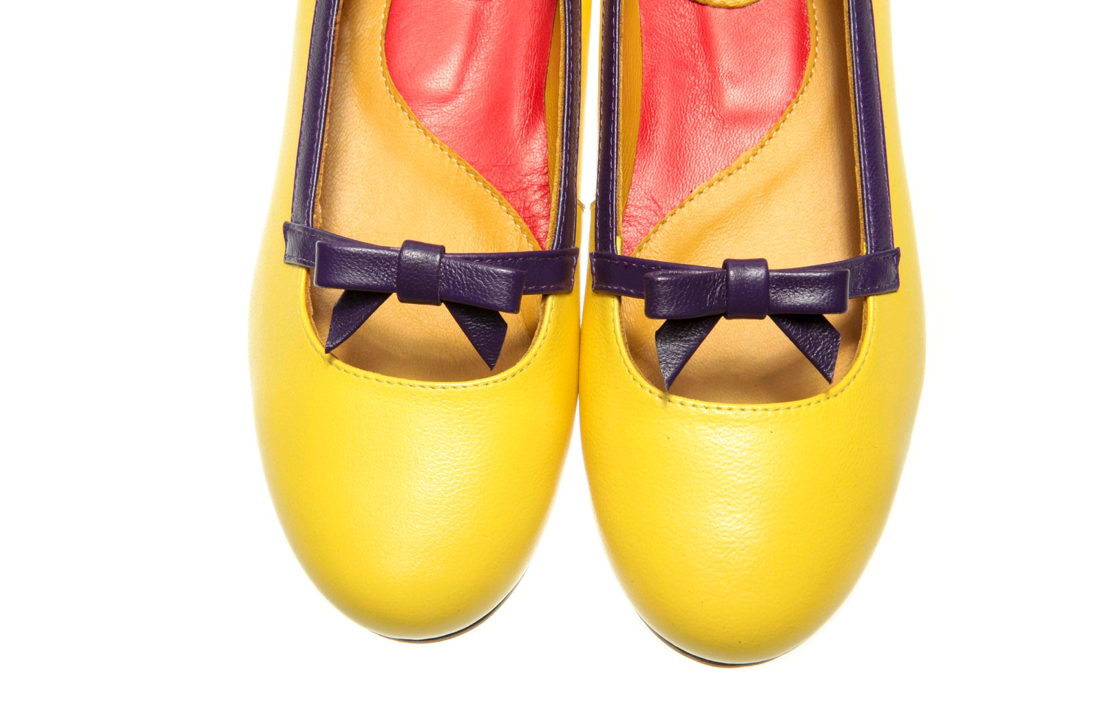 Yellow Leather Ballet Flats/ Bow Ballet Flats/ Slip on Boho Etsy