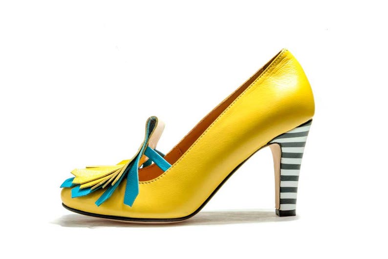 Red tassle finge leather high heel shoes/ Handmade women's shoes/ Unique Wedding shoes/ Black shoes/ Blue shoes/ Yellow shoes image 6