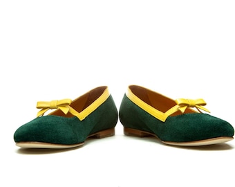 SAMPLE SALE/ SIZE 36/ Green suede handmade shoes/ suede ballet flats/ Weeding shoes/ Green flats/ Slip on shoe/ Last minute Christmas giftss