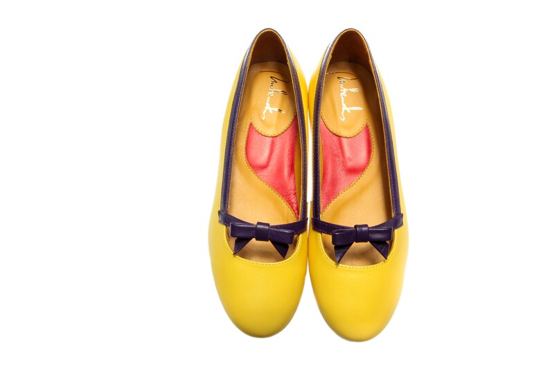 Yellow Leather Ballet Flats/ Bow Ballet Flats/ Slip on Boho Etsy
