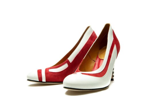 red and white wedding shoes