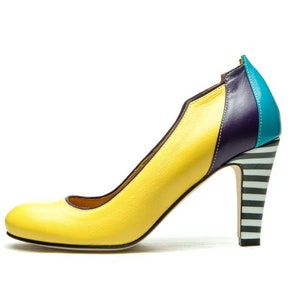 Handmade yellow leather high heel pump shoes/ Bridal shoes/ Unique Wedding shoes/ Bridesmaids Party shoes / Summer shoes/ Rounded toe shoes