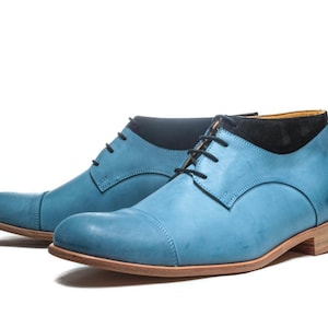 Blue Men's handmade leather ankle boots/ Unique men's shoes/ Men casual shoes/ Mens Oxford shoes/ Men shoes/ Premium quality shoes