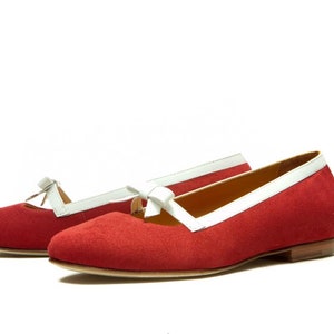 Red leather ballet flats/ Red ballet shoes/ Slip on shoes/ Red shoes/ Weeding flats/ Bow bridal flats/ Comfortable shoes/ custom order shoes