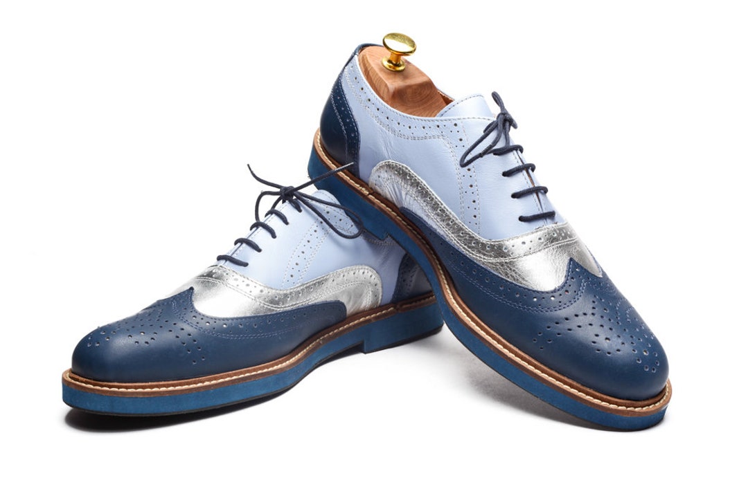 Blue and Silver Leather Oxford Shoes/ Men's Oxford Shoes/ Custom Order  Oxford Shoes/ Navy Blue Shoes/ Tie Shoes/ Casual Shoes - Etsy