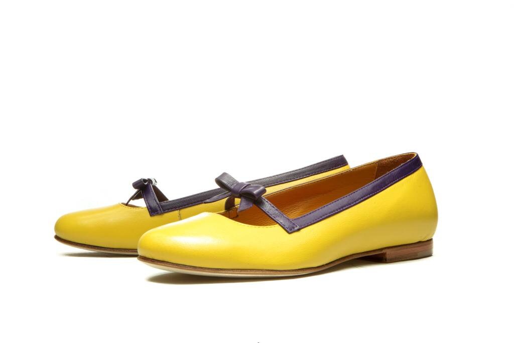 Yellow leather ballet flats/ Bow ballet flats/ Slip on boho Etsy