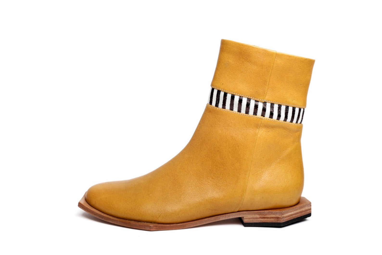 Women's Mustard Yellow Flat Ankle Boots With Asymmetric Etsy UK