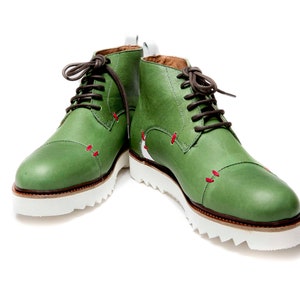 Men's Green handmade shoes/ Green ankle boots/ Comfortable men's shoes/ Men's leather ankle boots/ Green Oxford shoes/ Unique men shoes image 6