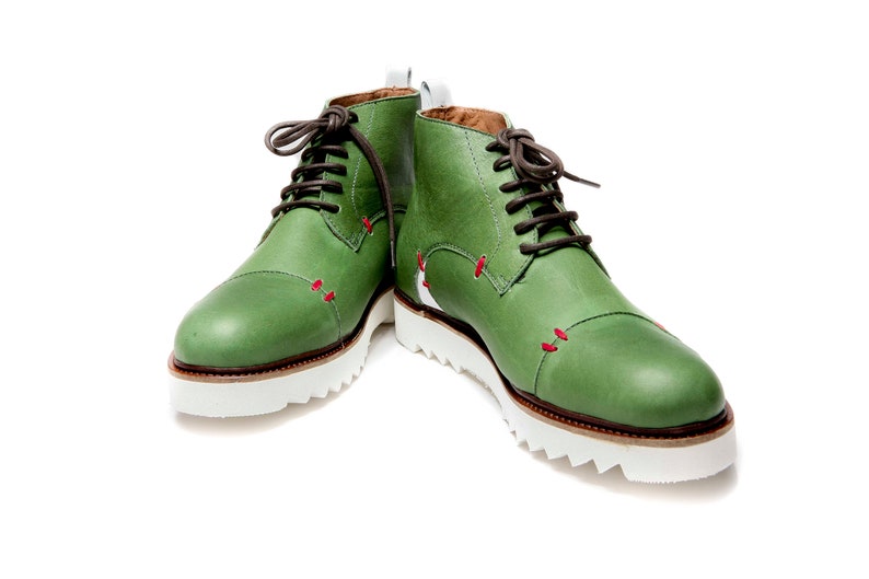 Men's Green handmade shoes/ Green ankle boots/ Comfortable men's shoes/ Men's leather ankle boots/ Green Oxford shoes/ Unique men shoes image 6