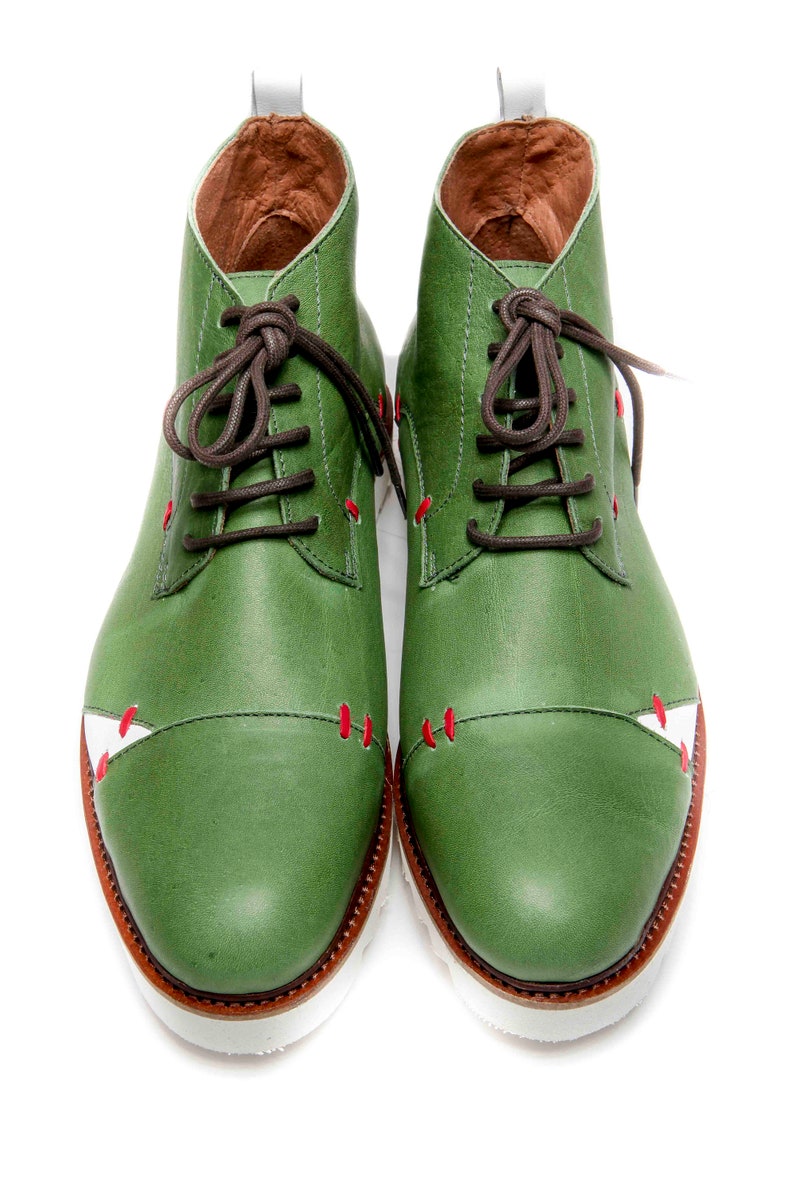 Men's Green handmade shoes/ Green ankle boots/ Comfortable men's shoes/ Men's leather ankle boots/ Green Oxford shoes/ Unique men shoes image 2