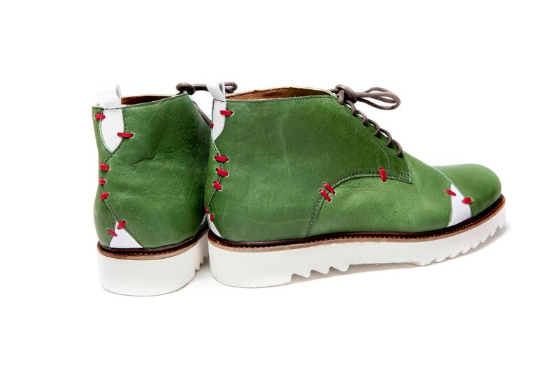 Men's Green handmade shoes/ Green ankle boots/ Comfortable men's shoes/ Men's leather ankle boots/ Green Oxford shoes/ Unique men shoes image 7